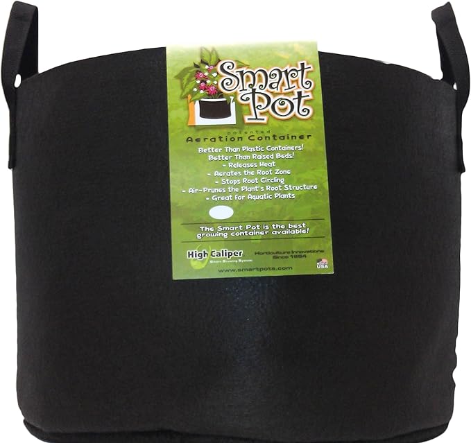 Smart Pots 15-Gallon Smart Pot Soft-Sided Container, Black with Strap handles