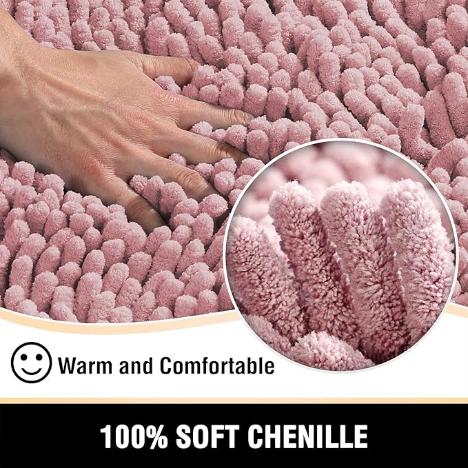 H.VERSAILTEX Bathroom Rugs Bath Mat Bath Rugs Bath Mats for Bathroom Non Slip Extra Thick Buncy Soft Chenille Bath Rug Fulffy Shag, Indoor Rug for Entry Living Room (Coral Pink, Large 59" x 20")