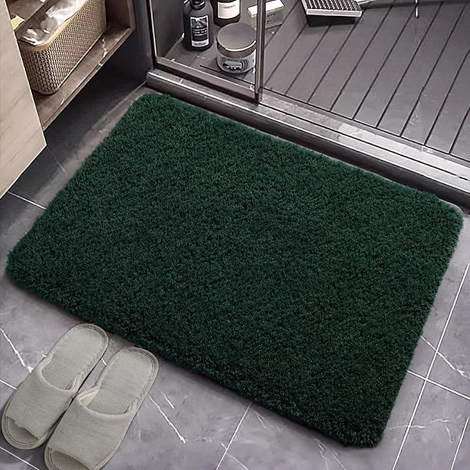 AROGAN Luxury Long Bathroom Runner Rug, 24x36 Inch Thick Soft and Absorbent Non Slip Bath Mat, Rubber Backing Quick Dry Rugs Carpets, Machine Washable Plush Mats for Shower Floor, Deep Green
