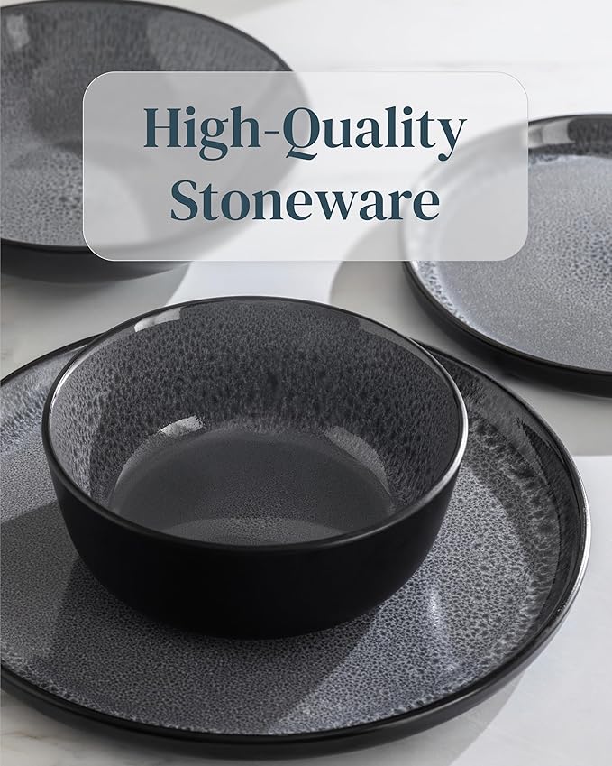 Breakfast Plates, Dessert Plates 8-piece Set Stoneware - Stylish Cake Plates Dishwasher-, Microwave-, Scratch-resistant - Small Plates, Salad Plates in Dark Gray