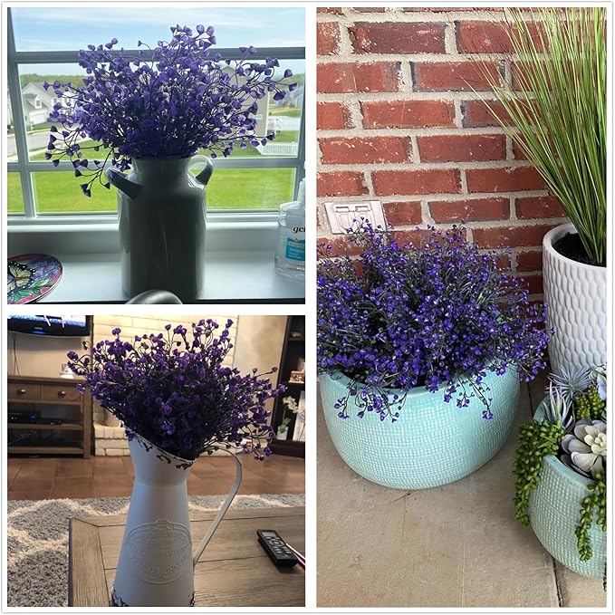 CATTREE Artificial Plants Shrubs Bushes, Plastic Fake Plants Wedding Indoor Outdoor Home Garden Verandah Kitchen Office Table Centerpieces Arrangements Christmas Decoration - Deep Purple 8 pcs