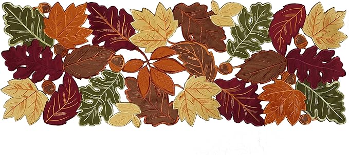 OWENIE Thanksgiving Runner, Fall Leaf Table Runner for Autumn Home Decorations, Fall Table Centerpieces, Embroidered Cutwork Farmhouse HarvestMaple Leaf Runner, 13 Inch x 36 Inch