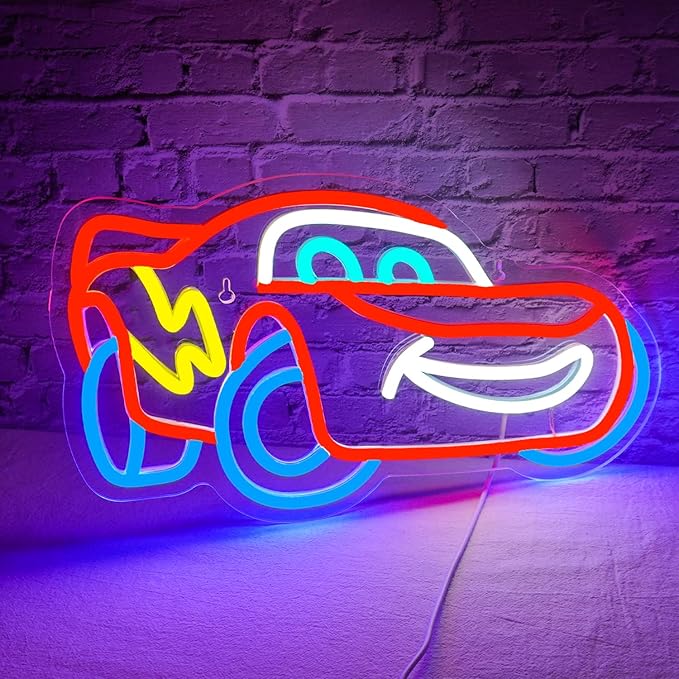 Sports Car Neon Sign, Racing Car LED Sign, 14.6x8.3x0.6 inches, Acrylic Neon Wall Sign for Man Cave, Garage, Party Decoration