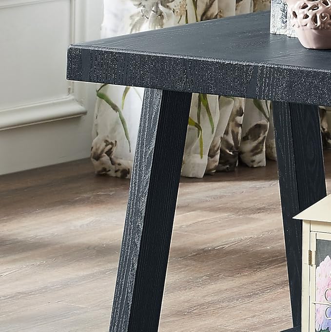 Roundhill Furniture Athens Contemporary Replicated Wood Shelf End Table in Black Finish