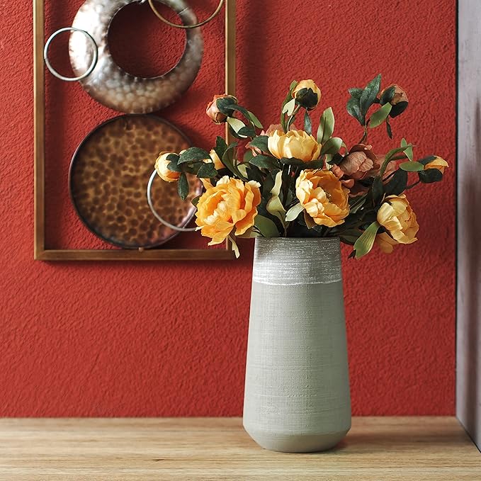 Hosley Set of 2 Ceramic Vases 10-Inch High Grey Mixed Color Modern Home Decor Accent for Stylish Interior Design and Floral Arrangements