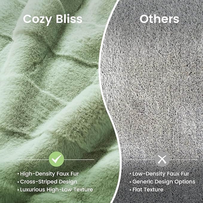 Cozy Bliss Fluffy Queen Size Throw Blankets for Bed,Lightweight Cozy Soft Green Faux Fur Throw Blankets for Sofa Bedroom Living Room,90x90 Inches