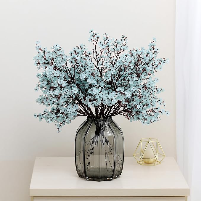JAKY-Global Babys Breath Fabric Cloth Artificial Flowers 6 Bundle European Fake Silk Plants Decor Wedding Party Decoration Bouquets Real Touch DIY Home Garden (Grey Blue)