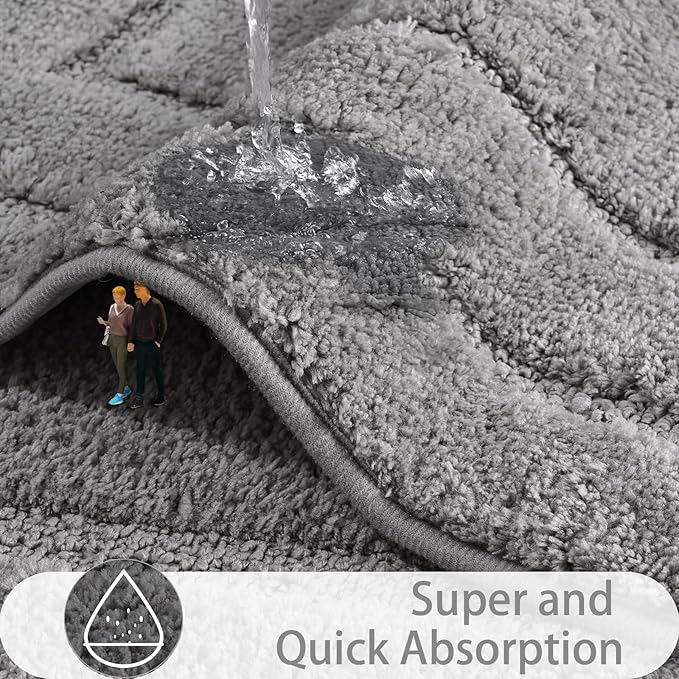 HOMORE Grey Bathroom Rug 24x60 Inch Soft Absorbent Bathroom Runner Rug, Washable Bath Runners Rugs Non Slip Long Rugs for Shower Tub