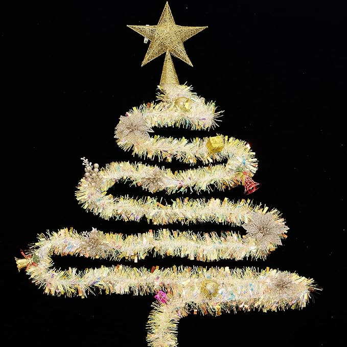 26.2 Feet Iridescent White Holiday Tinsel Garland for Christmas, Birthday, Weddings, Party Decorations, Xmas Foil Tinsel Garland for All-Season Home Indoor Outdoor Party Supplies(Iridescent White)