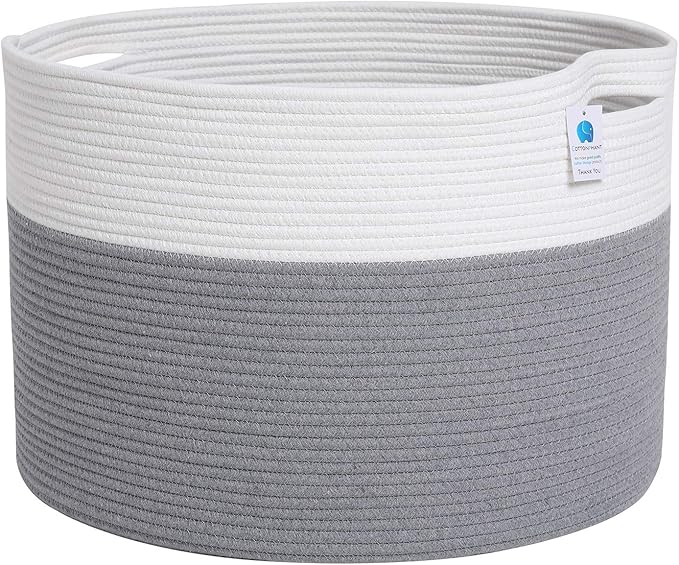 22" x 22" x 16" Mega Size Extra Large Storage Basket, Cotton Rope Storage Baskets, Woven Laundry Hamper, Cloth Storage Bin, for Clothes Towel Blanket Basket in Living Room, Large Basket Grey