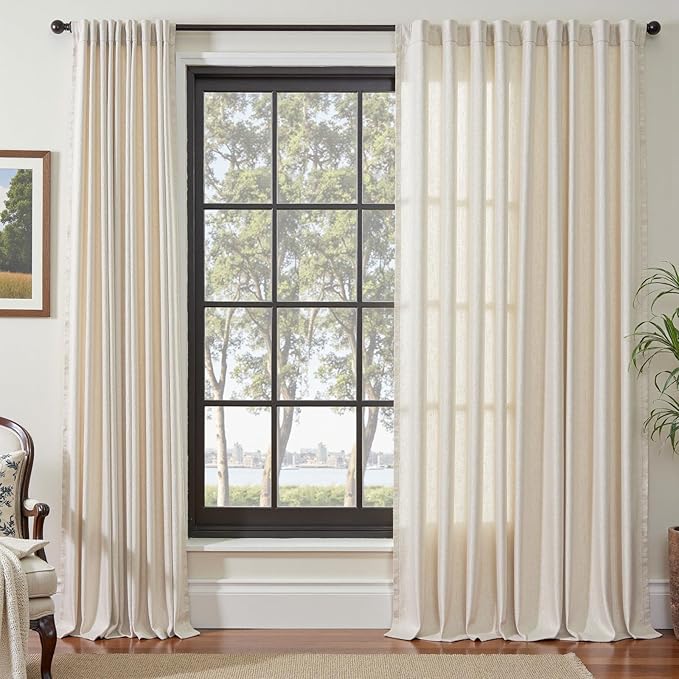 jinchan Beige Linen Blend Curtains 84 inch Length 1 Panel for Bedroom Living Room, Light Filtering 84 inch Wide Farmhouse Drape with Rod Pocket Back Tab(84W x 84L, Ecru)