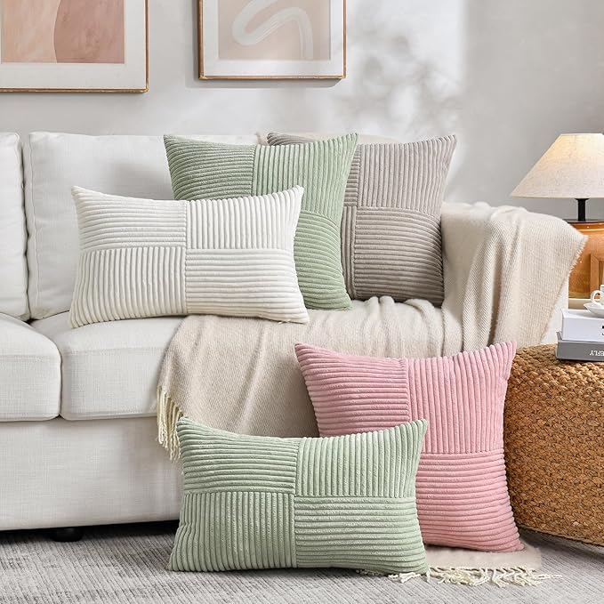 Fancy Homi 2 Packs Rust Boho Decorative Throw Pillow Covers 18x18 Inch for Couch Bed Sofa, Farmhouse Fall Home Decor, Soft Corss Corduroy Patchwork Textured Terracotta Accent Cushion Case 45x45 cm