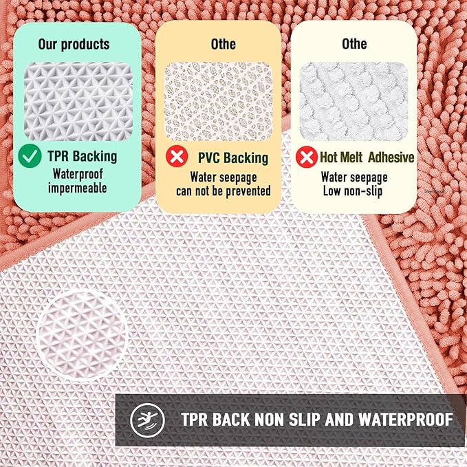 Bathroom Rugs Mat 60x24 Long Non Slip Chenille Bath Mats Bath Rugs for Bathroom Shower Light Orange
