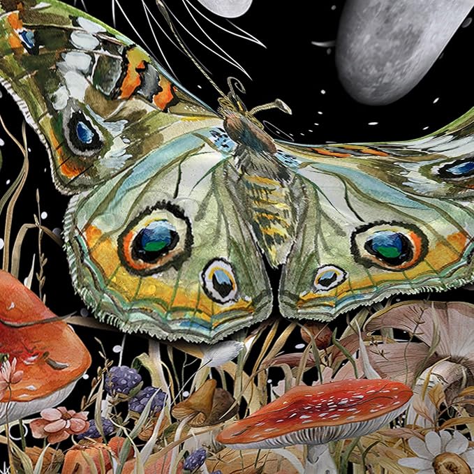 AILONEN Moth Shower Curtain,Sun and Moon Shower Curtain Set for Kids Girls Boys,Boho Natural Mushroom Plants Bath Curtain,Starry Night Bathroom Decor Shower Curtain with 12 Hooks,72" W*78" H