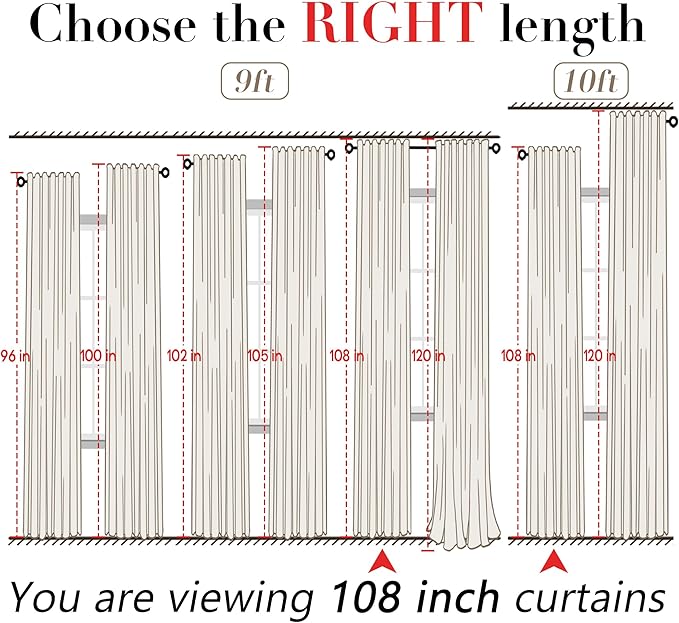 Extra Wide Curtains 70 In Width for 60 & 72 Inch Window,Pleated Back Tab Linen Semi Sheer Full Length Curtains for Living Room Sliding Glass Door 2 Panel Set,72x108,70x108,6FT x 108 Inches Long,Cream
