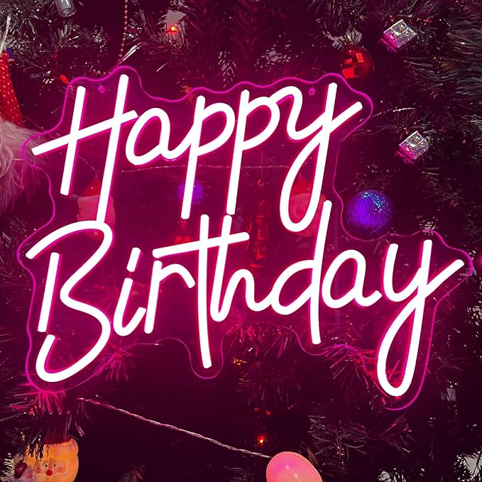 Happy Birthday Neon Sign for Wall Decor, Pink LED Neon Light Signs, Dimmable Art Decoration Happy Birthday Neon Light Sign for All Birthday Party Decoration 15.7×13 Inch