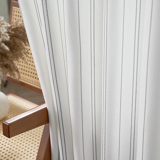 Jinchan Grey and White Striped Curtains 96 Inches Long for Living Room Bedroom - Pinstripe Privacy Light Filtering Rod Pocket Modern Window Curtain Set 2 Panels