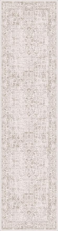 Light Brown Runner Rug 2x8 Hallway Machine Washable Kitchen Vintage Distressed Non Slip Long Carpet Indoor Retro Floral Bedroom Accent Throw Rug for Bathroom Office Laundry Dining Room