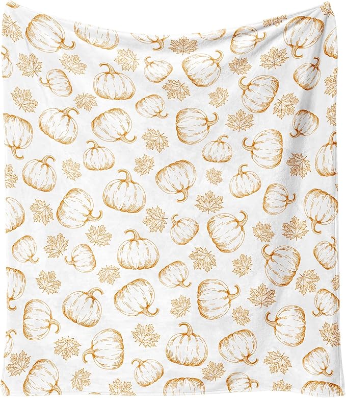 Fall Thanksgiving Blankets,Orange Pumpkin Maple Leaves Farmhouse Blanket Throw,Thanksgiving Fall Flannel Fleece Throw Blanket for Home Living Room Couch Bed Chair or Dorm Decor 60"x50"