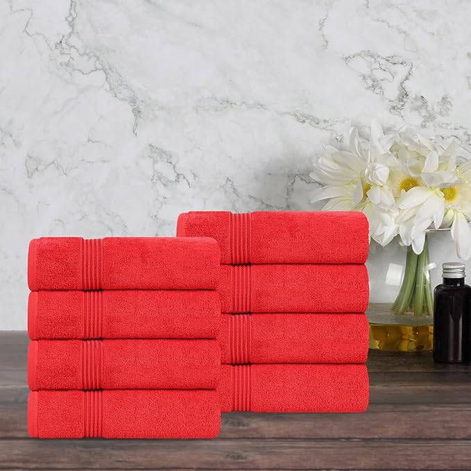 Superior Egyptian Cotton Hand Towel Set, Small Towels for Home Bathroom, Master, Guest Bath, Decor Essentials, Quick Dry, Absorbent, Kitchen, Spa, Hotel, Resort, Adult, Kids, Set of 8, Red