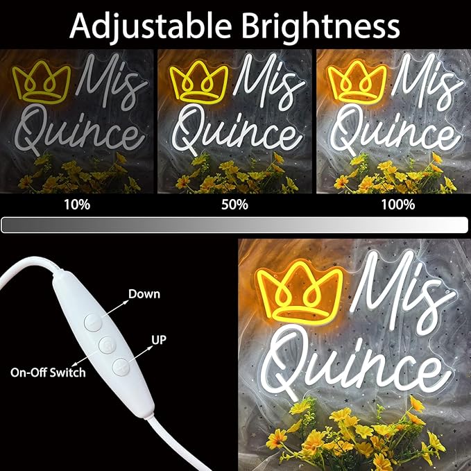 Mis Quince Neon Sign, LED Mis Quinceanera Neon Sign with Crown, Dimmable Mis Xv Neon Sign Light, Mis 15 Años Letrero Quinceanera Decorations for 15th Birthday Party Girl Kid Christmas Wall Decor