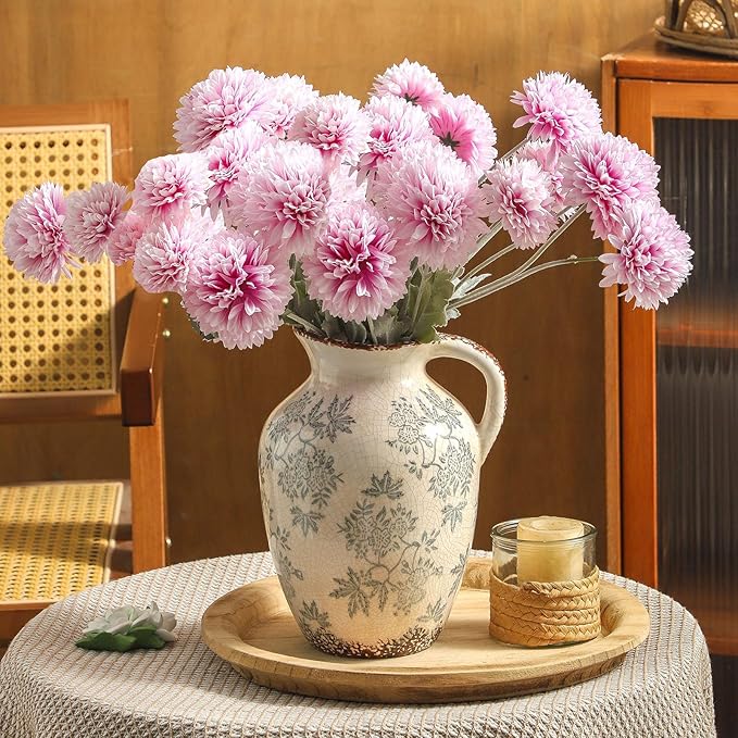 Enra Vintage vase with Handle,Blue and White Ceramic Decorative Flower vase, Chinoiserie Floral Vase,Large Rustic Vases for Home Decors, Living Room, Bookshelf, Office,9.7 inch
