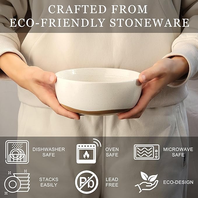 Lareina Plates and Bowls Set, 12 Pieces Farmhouse Ceramic Dinnerware Sets, Scratch Resistance, Dishwasher Microwave Safe, Vanilla White