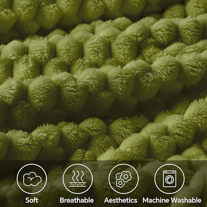 BEDELITE Fleece Blanket Twin for Bed Couch, 3D Jacquard Decorative Green Apple Throw Blanket, Soft and Cozy Warm Plush Fuzzy Blanket All Seasons Suitable, 60x80Inches