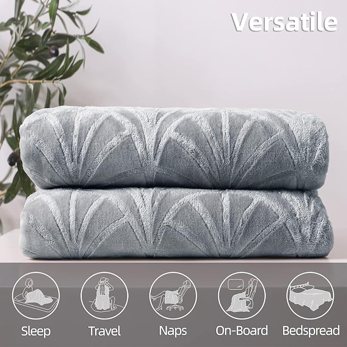 Whale Flotilla Flannel Fleece Twin Size Blanket for Bed, Soft Fluffy Velvet Bedspread Coverlet with Decorative Vintage Pattern for All Season, Warm and Lightweight, 90x66 Inch, Silver Grey