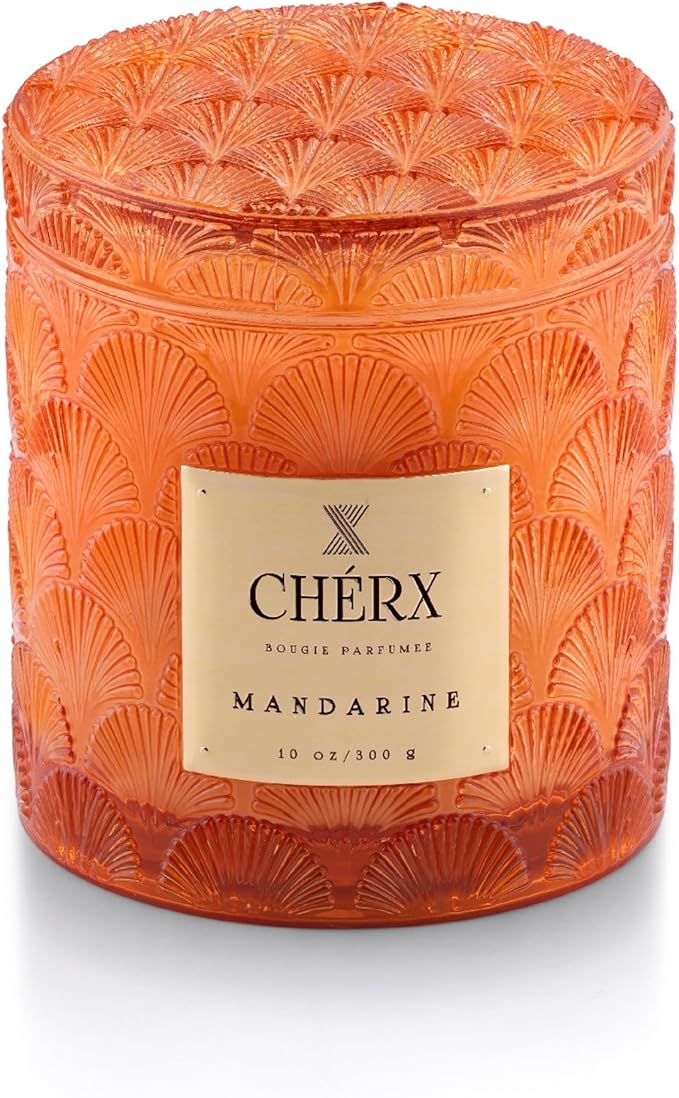 Soy Wax Glass Bowl Candle, 20-25 Hours Burn Time, Natural Essential Oils, Calming Ambiance (Jar, Mandarine)