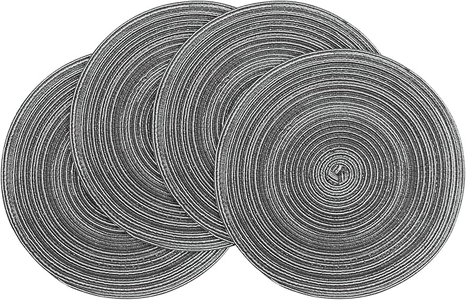Floroom 15 Inch Round Braided Placemats Set of 4, Washable Heat Resistant Cotton Polyester Circle Place Mats for Kitchen Dining Table - Mist Grey