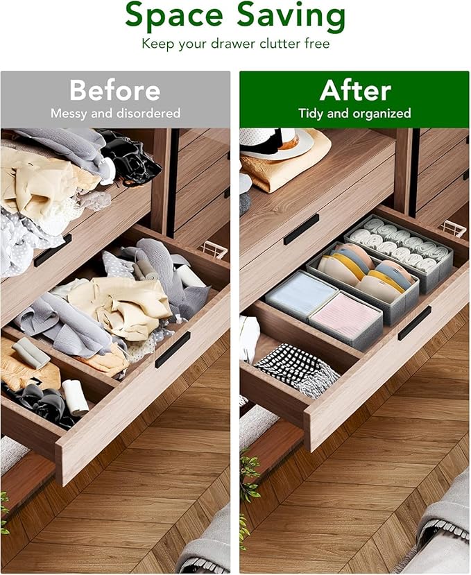 DIMJ Drawer Organizers for Clothing, Set of 16 Dresser Drawer Organizers, Fabric Closet Organizers and Storage, Drawer Dividers for Baby Clothes, Socks, Belt, Tie (Gray)
