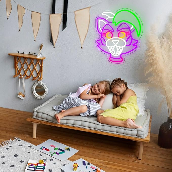 Anime Cartoon Glamrock Roxanne Wolf Neon Signs for Wall Decor,USB Dimmable Cartoon Game Neon Light for Bedroom Gaming Room Man Cave Bar Birthday Gifts(12.7 * 15.7in)