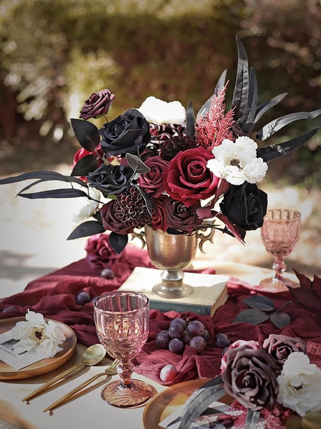 MISSPIN Artificial Flowers DIY Box Set Fake Roses Bouquet Bridal Wedding Flowers Colorful Centerpiece Table Decorations Boho Faux Floral with Stems Arrangements for Cake Home Party Indoor Outdoor