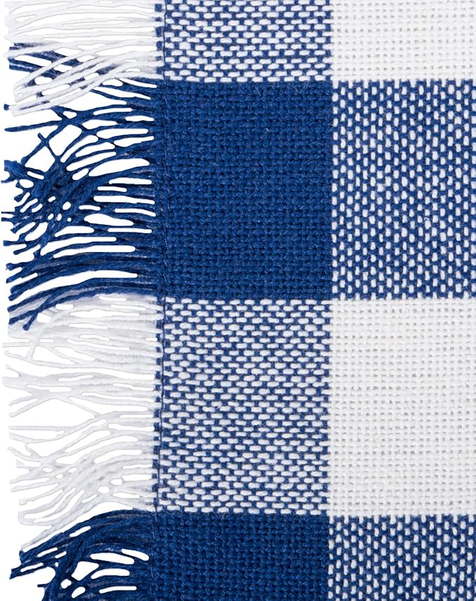DII Heavyweight Fringed Check Tabletop Collection, Placemat Set, 13x19, Navy, 6 Piece
