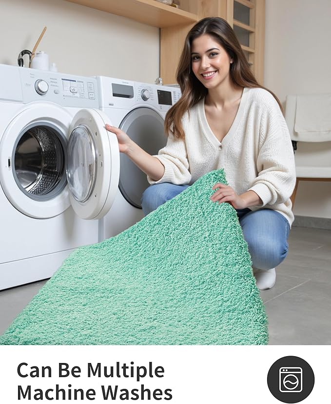 ILANGO Spa Blue Toilet Rugs U Shaped 22" × 24" Non Slip & Super Absorbent Extra Thick Soft, Washable Bath Mats for Bathroom Floor, Microfiber Plush Shaggy Contour Bath Rugs for Toilet,Dry Quick