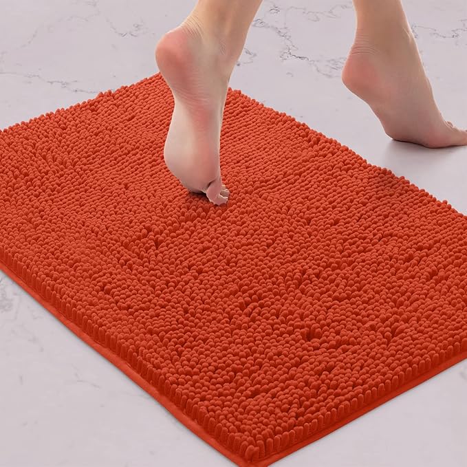 LuxUrux Coral Bathroom Rugs 2 Piece Set-Extra-Soft Plush Bath mat Bathroom Rugs,1/'' Chenille Microfiber Material, Super Absorbent (30" x 20" Plus 23" x 15", Coral)
