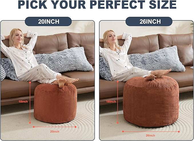 Pouf Ottoman Foot Stools Ottoman with Foam Small Corduroy Ottomans for Living Room Ottomans Pouf 20x15 Floor Poufs Foot Rest for Office Chair Orange Foot Stool Small
