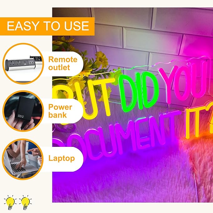 But Did You Document It Neon Signs for Wall Decor, Dimmable Neon Led Sign Funny Office Wall Decor USB Powered for Living Room Decor Humor Quotes Coworker Christmas Gifts(15.7 * 7.8in)