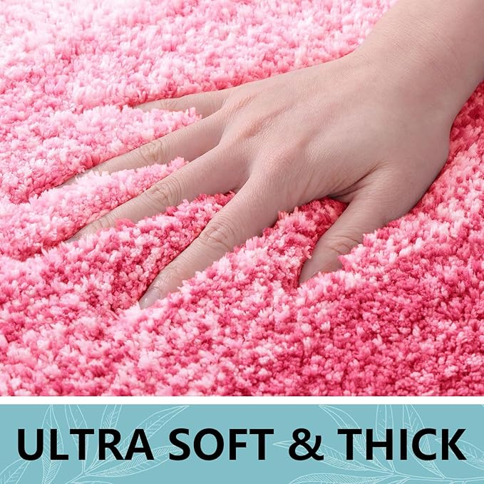 Arotive Microfiber Bathroom Rugs, Shaggy Soft and Absorbent Bath Rug, Non-Slip, Thick Plush Machine Washable Dry Bath Mats for Bathroom, Tub and Shower, 54x24, Pink