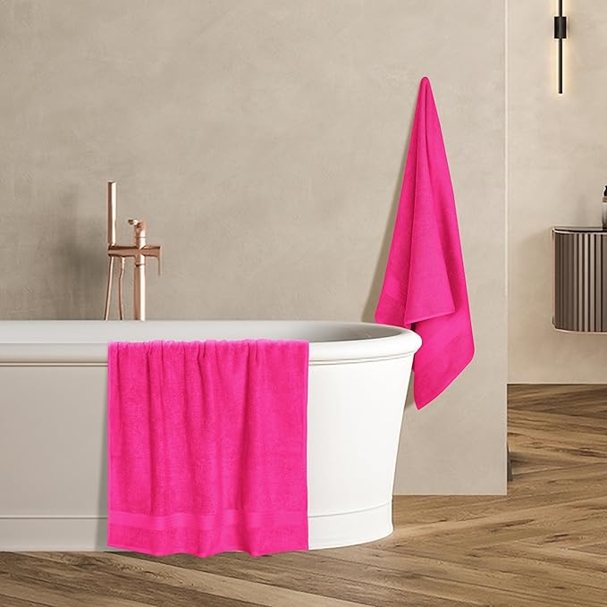 GLAMBURG Premium Cotton 4 Pack Bath Towel Set - 100% Pure Cotton - 4 Bath Towels 27x54 - Ideal for Everyday use - Ultra Soft & Highly Absorbent - Hot Pink