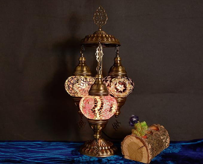 mozaist 3 Mosaic Sphere Turkish Table Lamp, Purple Basil, Handmade Glass Beads and Metal, Boho Style Vintage Living Room, Dining Room Farm Decor Colorful Light with US Plug&E12 Socket