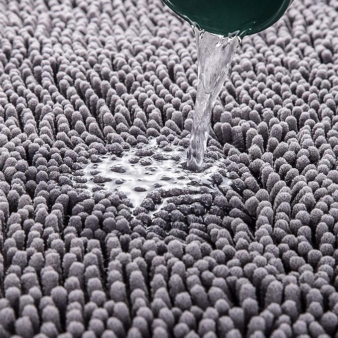 LOCHAS Luxury Bathroom Rug Shaggy Bath Mat 24 x 70 Inch, Washable Non Slip Bath Rugs for Bathroom Shower, Soft Plush Chenille Absorbent Carpets Mats, Gray