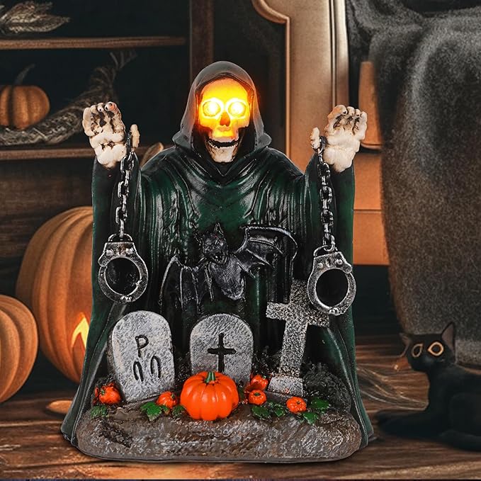 Halloween Grim Reaper Graveyard Decor - Solar Garden Statue, Spooky Outdoor Decoration Unique Garden Decor for Outside Yard Porch Lawn, Ideal