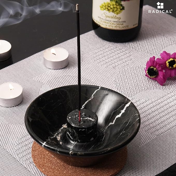 Radicaln Marble Incense Holder 5.5" Inches Black Handmade Palo Santo Stick for Home Décor, Modern Incense Holder for Sticks, Citronella incenses Stick for Room & Office Aromatherapy