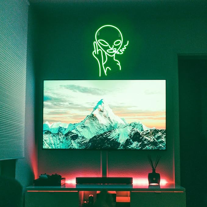 Green Alien LED Neon Signs for Wall Decor ,Shop Bar Pub Man Cave Game Room Decor,Hip Hop Party Signs For Green Bedroom Wall Decor ,Birthday Party , Funky Aesthetic Room Decor