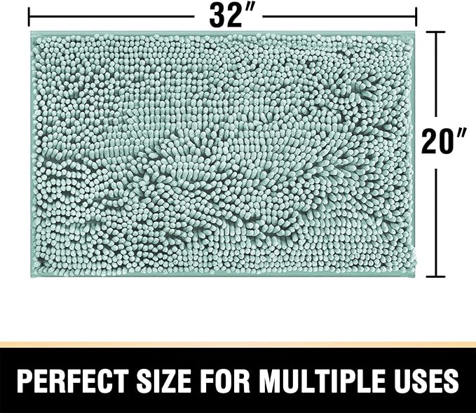 H.VERSAILTEX Bathroom Rugs Bath Mat Bath Rugs Bath Mats for Bathroom Non Slip Extra Thick Buncy Soft Chenille Bath Rug Fulffy Shag, Indoor Rug Carpet for Entry Living Room (Aqua Foam, 20" x 32")