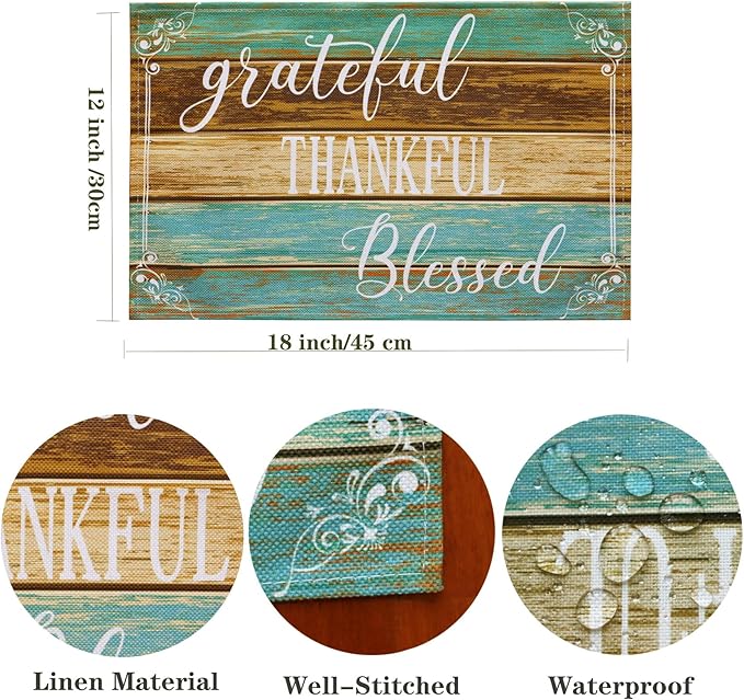 Farmhouse Table Placemats Set of 4 Place Mats Linen Wipeable Heat Resistant Placemats Washable Fabric Waterproof Rectangle Table Mat for Kitchen Dining Dinner 18 X 12 Inch, Retro