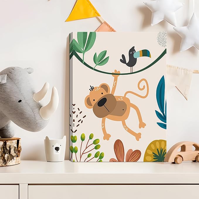 AKWISH Nursery Wall Decor Set of 3, Safari Canvas Wall Art Animals Paintings Prints, Boy Girl Kids Room Wall Decor for Shower Theme Decorations Baby Children's Room Bedroom 16x24 inch Framed