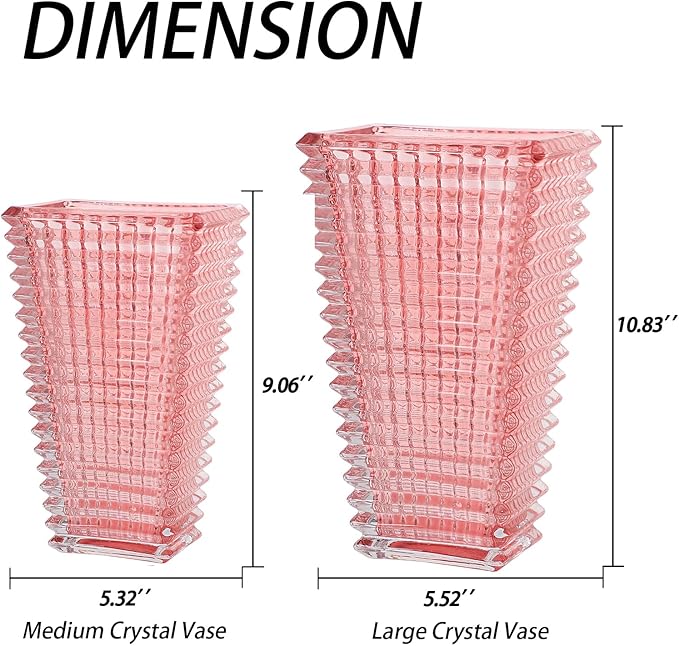 MCMCNCUIU Crystal Vase, Large Crystal Vases for Flowers, Large Flower Vase, Modern Pink Vases for Living Room, Bedroom, Kitchen, Dining Table, Mantle, Wedding, 9 Inches